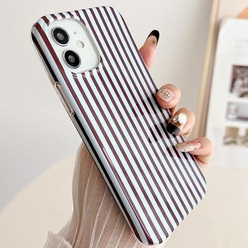 HYUEKOKO Striped Phone Case for iPhone 11, Fashion Retro Stripe Pattern Aesthetic Cover, Soft TPU Slim Shockproof Case for Girls Women-Blue and Coffee thumbnail 2