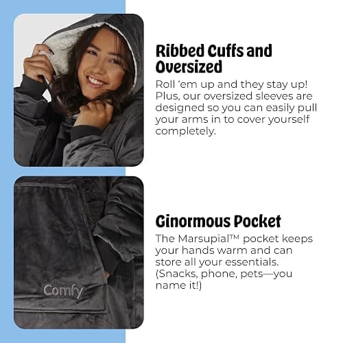 THE COMFY Original | Sherpa Lined Microfiber Fleece Wearable Blanket, Oversized Design with Hood and Pocket from Shark Tank thumbnail 5