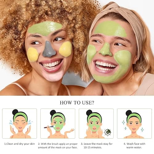 SHVYOG 4Pcs Face Mask Set - Turmeric Clay Mask, Vitamin C, Green Tea, Rose, Dead Sea Mud Mask, Skin Care Mask for Deep Cleansing, Refining Pores, Stocking Stuffers for Women, Gifts for Women- 240g thumbnail 8