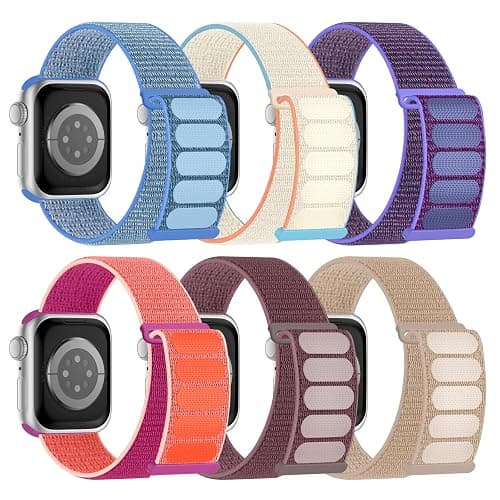 6 Pack Sport Nylon Loop Band Compatible with Apple Watch Band 38mm 40mm 41mm 42mm 44mm 45mm 46mm 49mm for Women Men, Adjustable Breathable Braided Straps for iWatch Series 11/10/9/8/7/6/5/4/3/SE/Ultra - Image 1