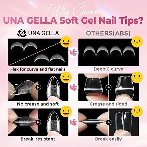 UNA GELLA Short Almond Nail Tips 450PCS Fake Acrylic Nail Tips | 15 Sizes Soft Pre-shape Press On Nails Almond Full Cover Nails Extension Home DIY Salon thumbnail 5