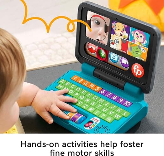 Fisher-Price Baby & Toddler Toy Laugh & Learn Let’s Connect Laptop Pretend Computer with Smart Stages for Infants Ages 6+ Months​ - English Edition thumbnail 4