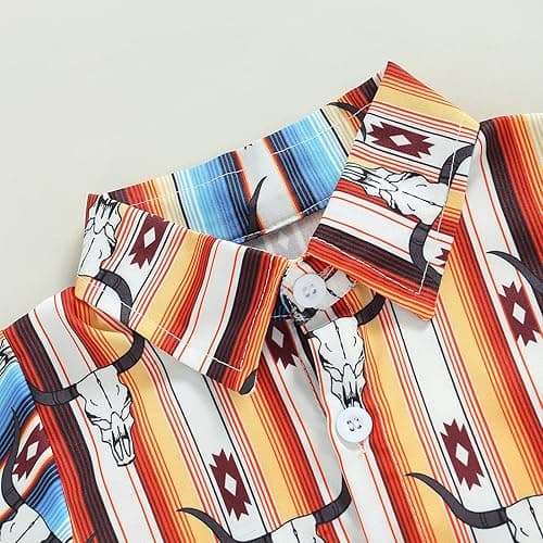 Karuedoo Western Baby Boy Clothes Cow Print Shirt Romper Infant Short Sleeve Button Down Bodysuit One Piece Gentleman Outfit - Short Sleeve Striped - 0-6 Months thumbnail 5