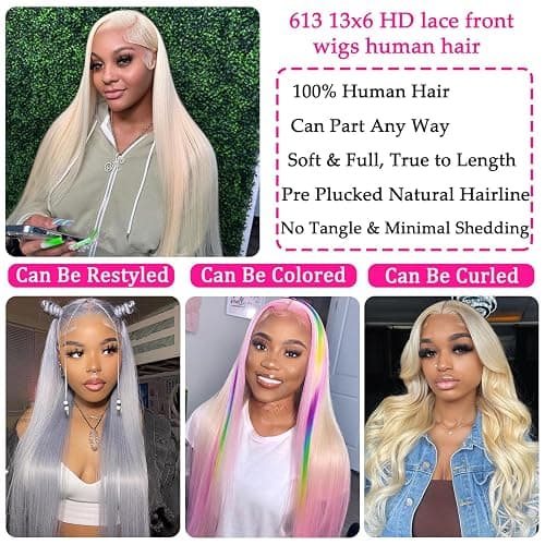 NICILK 613 13x6 Lace Front Wig Human Hair 20 Inch 200 Density Straight Lace Frontal Wig Pre Plucked With Baby Hair thumbnail 4