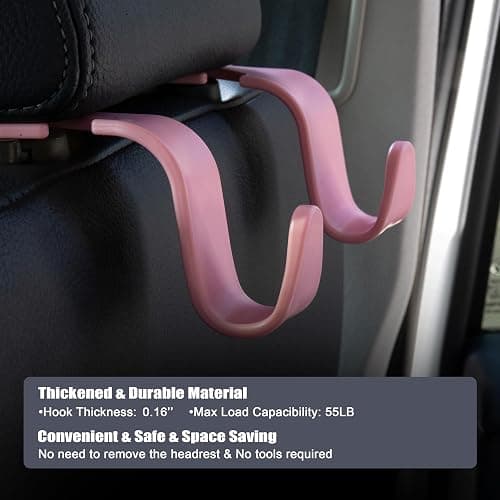 Amooca Universal Car Headrest Hooks, Car Organizer Hanger Storage Hooks for Bag Purse Cloth Grocery (Pink Set of 4) thumbnail 5