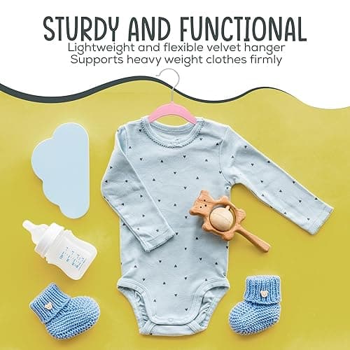 TechZoo 50 Premium Baby Velvet Hangers - 11.8 Inches Non-Slip & Ultra-Slim Baby Hangers for Space-Saving & Children Clothes - 360 Swivel Hook, Strong & Durable Infant & Toddler Clothes Hanger - Pink thumbnail 8