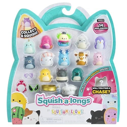 Squish-a-longs 14 Pack - Series 2, Wave 1 - (14) 1” Mini-Squish with (4) Accessories, (1) Ring Attachment, and (1) Collector’s Guide - Collect, Trade, & Play - Image 1