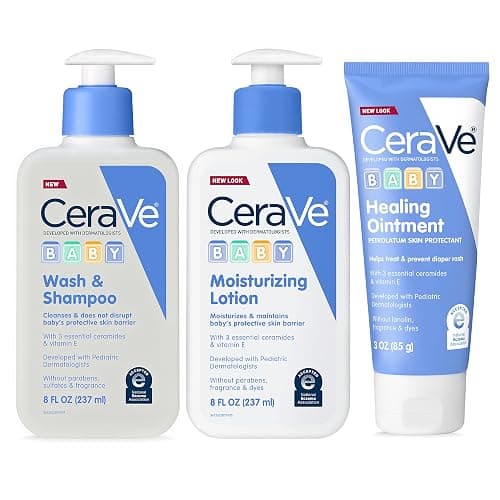 CeraVe Baby Bath Set, 8oz Wash & Shampoo + 8oz Moisturizing Lotion + 3oz Healing Ointment, Fragrance, Parabens, Phthalates, & Tear Free Baby Bath Essentials - Image 1