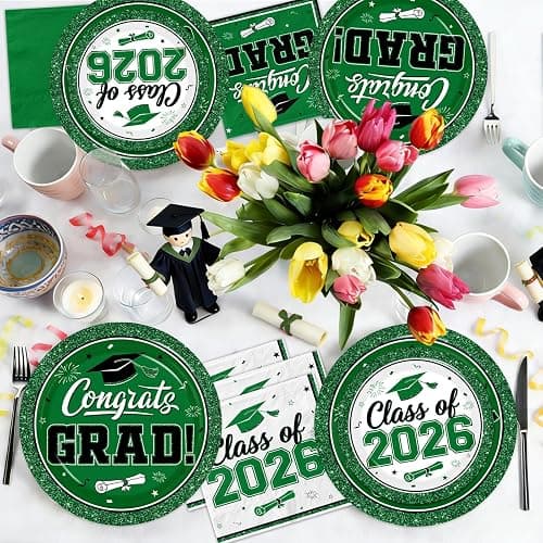 Graduation Plates and Napkins 2026, 200pcs Green Graduation Decorations Class of 2026 Grad Congrats Green Plates and Napkins Party Supplies for Graduation Party Favors,Serve 50 thumbnail 5