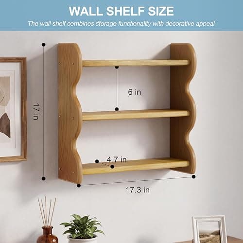 ZUJJAFY Wall Shelf, 3 Tier Hanging Shelves for Room Wall Decor, Wood Trinket Shelf Display for Living Room, Bedroom thumbnail 2