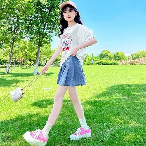 Milokado 3-13 Years Skirts for Teen Girls Blue Elastic High Waist A Line Pleated Denim Skirt - 9-10 Years - Blue thumbnail 6