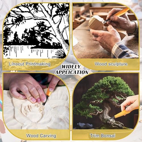 WILLBOND 5 Pcs Linocut Carving Tools Set Linoleum Hand Carving Tools Wood Carving Knife Chisel Flat V Shaped Angled Gouge Half Round Carving Tools Set for Linocut Printmaking Woodcarving Woodblock thumbnail 4