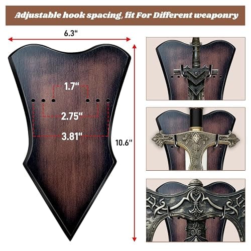 FLURSAILE Sword Plaque Wall Mount Vertical Display Holder Adjustable Stand for Bow Medieval Dagger Axe (1pcs Medium Brown) thumbnail 3