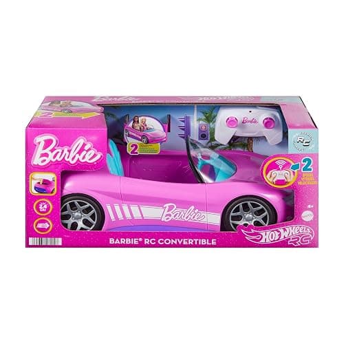 Hot Wheels Barbie RC Toy Car, Remote-Control Pink Convertible, Can Hold 2 Barbie Fashion Dolls & Trunk Opens for Storage, Sticker Sheet for Customizing, JBH05 thumbnail 7