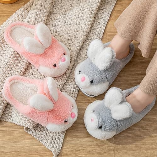 YILANLAN Women's Cute Bunny Animals Slippers Interesting Comfortable Furry Slippers Soft Plush Winter season Keep warm Home Slippers thumbnail 5