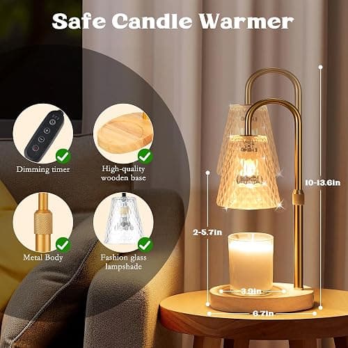 Candle Warmer Lamp with Timer - Adjustable Height, Electric Wax Melter in Gold for Cozy Aesthetic Home Decor, Gift for Women, Sister, Friend, Birthday, Housewarming thumbnail 2