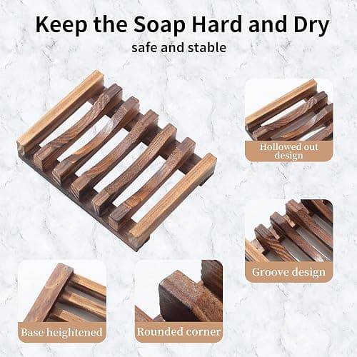 Wooden Soap Dish for Shower,Set of 2 Shower Soap Holder,Self draining Bar Soap Holder for Bathroom, Homemade Soaps Saver Natural Soaps Tray, Vowupt thumbnail 4