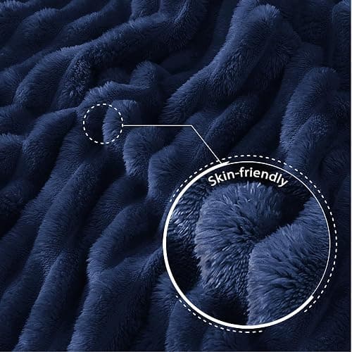 Exclusivo Mezcla Fleece Throw Blanket for Couch, Super Soft Striped Jacquard Bed Blanket, Lightweight Fuzzy Cozy for All Seasons, 50x60 Inches, Navy Blue thumbnail 6