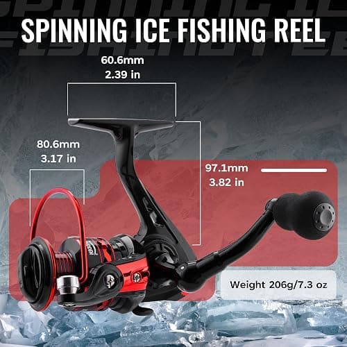 WIDDEN Ice Fishing Rod and Reel Combo, 27" Medium Light Spinning Ice Fishing Pole, Gear with Tackle Box Kit, Line, Lures for Saltwater, Freshwater Trout, Bass, Walleye thumbnail 5
