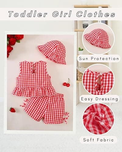 SODLON Baby Girl Clothes Infant Toddler Summer Outfits Clothing Sleeveless Ruffle Tank Top Shorts Sets with Hat for Girls thumbnail 6