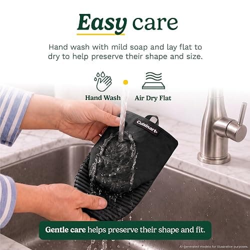 Cuisinart Mini Oven Mitts, 2-Pack 5"x8.5", Heat Resistant 500F | Compact pot holder for baking, air fryer, and cookware, silicone non-slip grip, hanging loop, fits either hand, wipes clean thumbnail 7