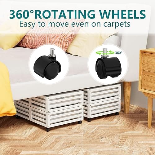 WISUCART Bamboo Under Bed Storage Containers- Underbed Organizer with Wheels with Large Capacity Dust Bag,Sturdy Wood Rolling Under Bed Shoe Storage Organizer 2 Packs (White, 2 Packs (23.62"×16.54")) - White - 2 Packs (23.62"×16.54") thumbnail 7