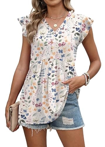 WIHOLL Womens Summer Tops 2026 Babydoll Shirts Ruffle Sleeve Spring Outfits Dressy Casual Blouses thumbnail 3
