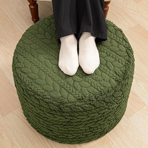 Round Pouf Ottoman 20 x 20 x 14 Inches Boho Poof Home Decor Floor Pouffe Ottoman Foot Rest for Couch Sofa Bean Bag Chairs Living Room Bedroom (Green) thumbnail 4