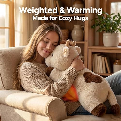 Mewaii Weighted Stuffed Animals with Microwavable Heating Pad - 5lb Adjustable, Heatable & Coolable Cow Plush for Realistic Hug, Removable Inner Pad, Perfect Plush Gift for Kids, Adults (23 Inch) thumbnail 2