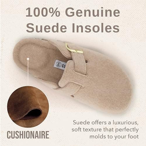 CUSHIONAIRE Hana Womens Clogs | Comfortable Vegan Suede Clogs for Women | Slip On Potato Shoes with Cork Footbed & Arch Support | Memory Foam, Wide Widths Available thumbnail 6