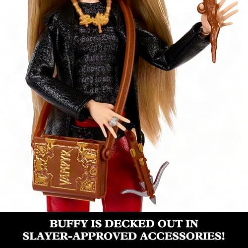 Monster High Skullector Buffy The Vampire Slayer Doll 2-Pack | Buffy and Angel Collector 2-Pack, Faux-Leather Clothes with Accessories like Stake, Crossbow, Doll Stands (Amazon Exclusive) thumbnail 3