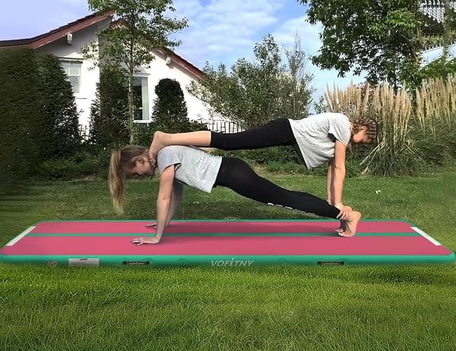 VOFiTNY All Purpose Gymnastics Mat 6.6/10/13/16/20 ft Sturdy Inflatable Tumble Track for Home/Gym - Pink/Green - 20ft*3.3ft*4inches(6m*1m*0.1m) thumbnail 2