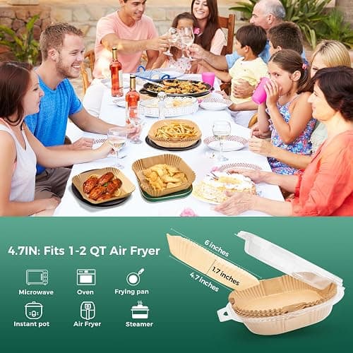 Vailnd 100Pcs Small 4.7 Inch Square Air Fryer Liners Disposable for 1-2 Qt | Non-stick, Oil-proof Parchment Paper fir for CHEFMAN, Food-grade Baking Paper Sheets for Mini Airfryer Basket thumbnail 2