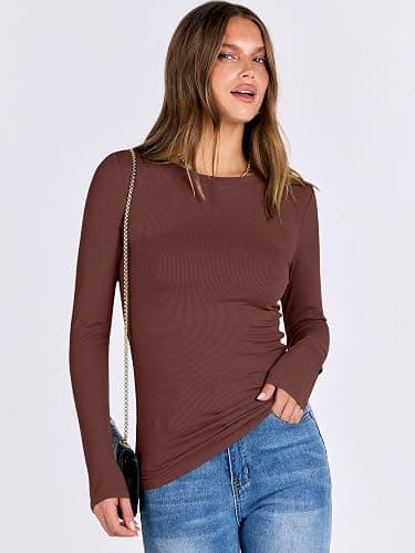 ANRABESS Women Long Sleeve Shirts Rib Knit Slim Fit Tops Basic Tee 2025 Fall Outfits Casual T-Shirt Underscrubs Layer Clothes thumbnail 4