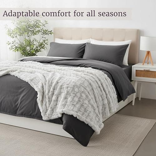 Lavish Home Oversized Ruched Blanket 60x80-Inch Jacquard Faux Fur Queen-Size Throw for Sofas Luxurious Bedding, Gray thumbnail 7