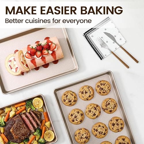 Vinino Baking Sheet Set of 3, Cookie Sheets For Baking with Square Texture Pattern, Thicker Carbon Steel Non-stick Baking Pan Half/Quarter/Jelly Roll Pans Tray for Oven thumbnail 7