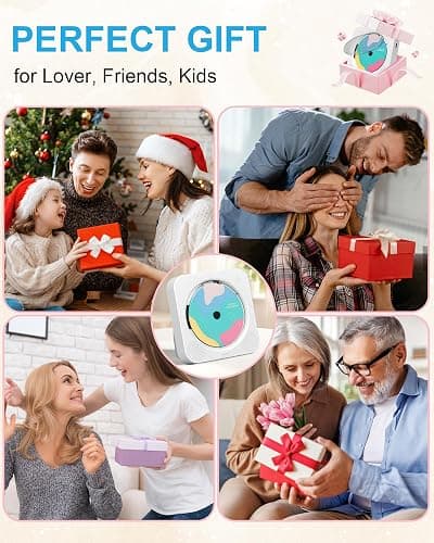 CD Player Portable with Bluetooth Desktop CD Players for Home with HiFi Sound Speakers,Mini Cute CD Player for Kids,Remote Control,Dust Cover,LED Display,Boombox FM Radio (White) thumbnail 9