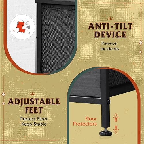 WLIVE Fabric Dresser for Bedroom with Open Shelves, Tall Dresser with 8 Drawers, Storage Tower with Fabric Bins, Chest of Drawers for Closet, Living Room, Hallway, Charcoal Black Wood Grain Print - Charcoal Black Wood Grain Print - Raised Shelves thumbnail 8