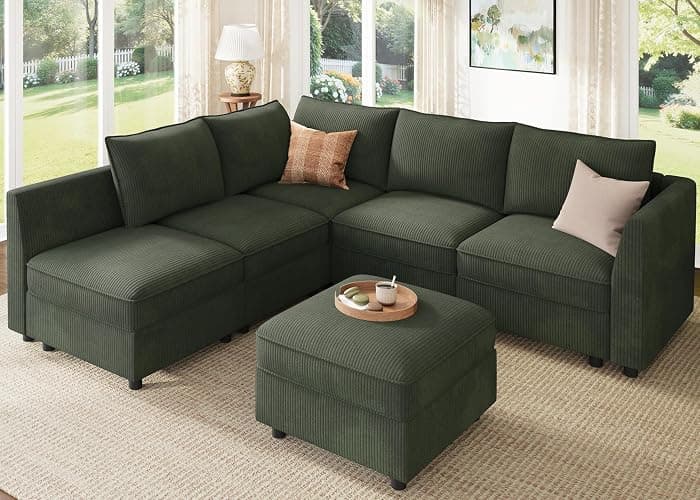HONBAY Modular Sectional Sleeper Sofa Green Couch L Shaped Sectional Sofa with Storage, Convertible Couches for Living Room - Green - Image 1