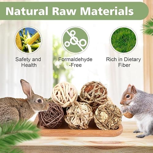 VESPRO Bunny Chew Grass Balls, (8 Pcs) Rolling Chew Toys for Small Animals, Natural Chew Grass Toys and Bunny Treats for Rabbits, Guinea Pigs, Chinchillas, Hamsters, Mice Teeth Grinding thumbnail 5