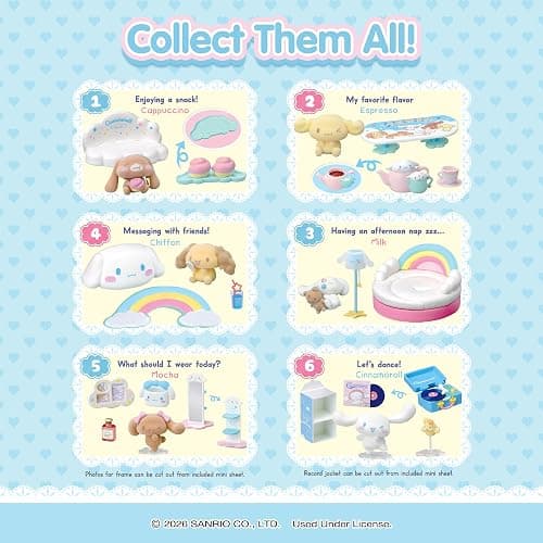Hamee RE-Ment Hello Kitty and Friends Blind Box Diorama Miniature Figure Set for Collectible Toy, Sanrio Fan (Cinnamoroll's Living Room) – 6 Pc. (Full Set with Tear-Away Display Background) thumbnail 8