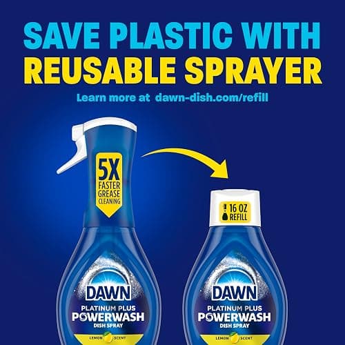 Dawn Powerwash Spray, Dish Soap, Dishwashing Liquid, Cleaning Supplies, Lemon, 1 Starter Kit + 3 Refills, 4 Units of 16oz (64oz) thumbnail 7