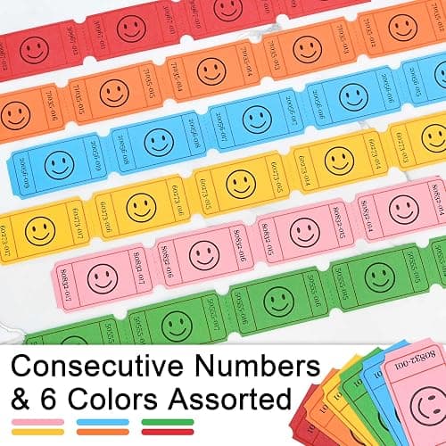 L LIKED 3000 Raffle Ticket Rolls, 6 Assorted Colors, 1x2 Inch Smile Ticket for Events, Entry, Class Reward, Parties, Giveaways&Prizes (Red, Orange, Green、Pink、Yellow、Blue) thumbnail 6