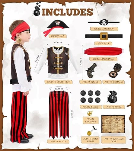 BIBUTY Pirate Costume Kids Halloween Costumes for Boys Girls, Pretend Play & Dress Up Clothes for Little Boys Girls Halloween Costumes for Kids, Toddler Boys Pirate Costume Toys Gifts for 3-6 thumbnail 5