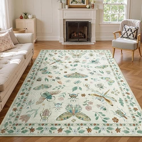 Lahome Insect Print Washable Area Rugs 5x7, Soft Rugs for Living Room Ultra-Thin Non-Shedding Modern Bedroom Rug, Stain Resistant Throw Rug Large Carpet for Dining Room Kids Nursery(5'x7',Beige) - Image 1