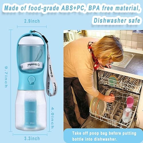 Cibaabo Dog Water Bottle with Food Container & Poop Bag Holder, Travel Water Bowl, Portable Pet Dispenser, Dog Gifts Stuff Accessories Items, Puppy Essentials for Yorkie Chihuahua Walking Hiking thumbnail 6