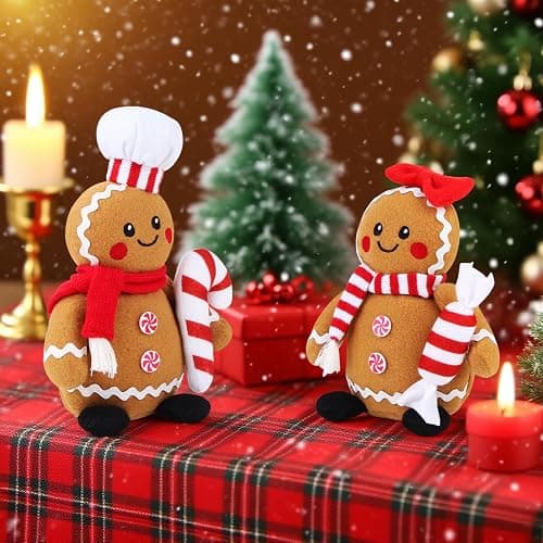 BWFY Christmas Gingerbread Man Plush Toys Set of 2, Festive Gingerbread Couple Stuffed Animals with Candy Props, Xmas Decorations & Gifts, Christmas Holiday Home Decor thumbnail 5