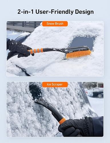 AstroAI 27" Snow Brush and Ice Scrapers for Car Windshield, Detachable Snow Removal with Ergonomic Foam Grip Accessories for Cars, Trucks, SUVs (Heavy Duty ABS, PVC Brush, Orange) thumbnail 2