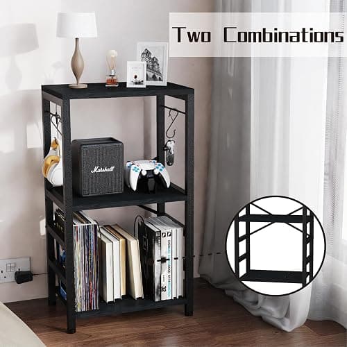 YAKANJ End Table with LED Light,Record Player Stand with Albums Storage,Vinyl Records Storage,Turntable Stand Side Table for Music Room Studio Living Room Bedroom-Modern Black thumbnail 5