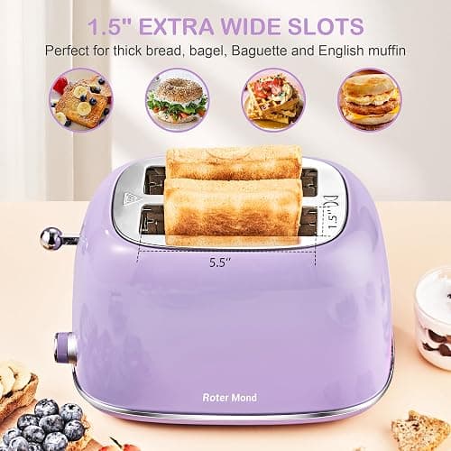 Roter Mond 2 Slice Toaster Retro Stainless Steel Lavender-Purple thumbnail 4